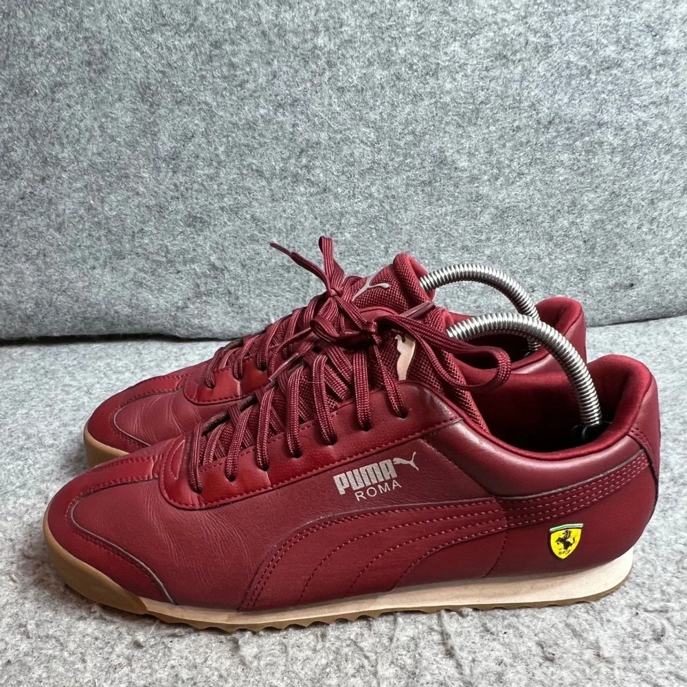 Puma Roma Scuderia Ferrari Mens Burgundy Leather Sneakers Shoes Gum Sole Size 10